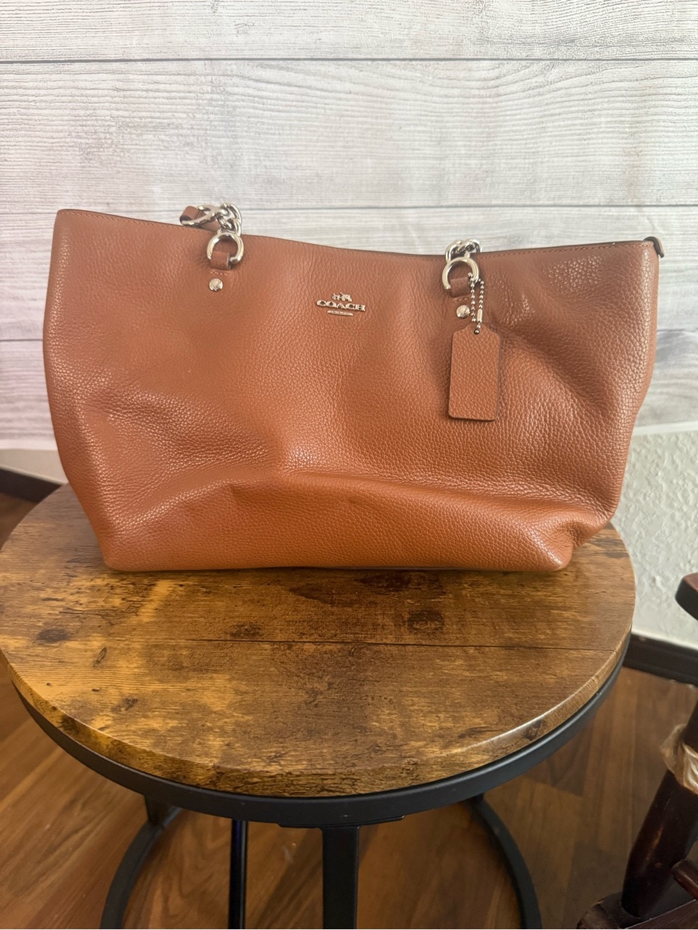 Coach Pebbled Leather Tote in Cognac Brown - Picture 2 of 7